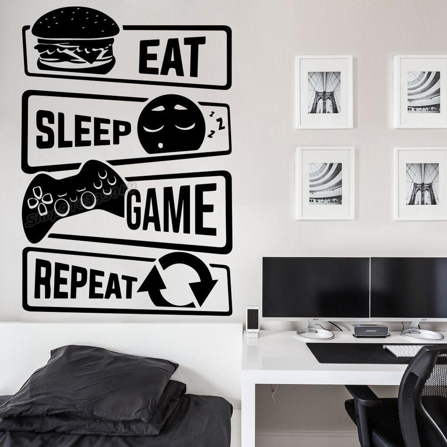 Gaming Accessories Wallpaper - Eet Slaap Spel Herhalen Gamer Muurstickers